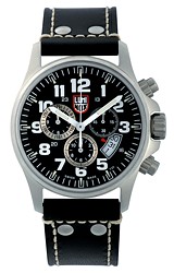 Luminox Field Alarm Chronograph Black Dial, Black Leather Strap