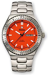 Tutima DI 300, 25 Jewel Automatic Titanium Dive Watches Orange Dial, Brushed Titanium Finish Case, Bezel & Bracelet (629-12)