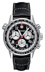 Wenger Commando SR 'Slide Rule' Chronograph Black & Silver Dial, White Stitched Leather Strap