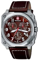 Wenger Aerograph Chrono Series of Pilot's Watches Steel Case, Burgandy Dial, Burgandy Leather Strap (77014)