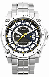 Bulova Precisionist - Champlain Collection Black Carbon-Fiber Dial with Yellow Accents, SS Bracelet (96B131)