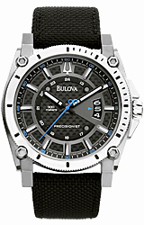 Bulova Precisionist - Champlain Collection Black Carbon-Fiber Dial with Blue Accents, Titanium with Ballistic Strap (96B132)