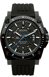 Bulova Precisionist - Champlain Collection Black Carbon-Fiber Dial with Blue Accents, PVD Case with Rubber Strap