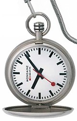 Mondaine Official Swiss Railway Savonette Pocket Watch All Stainless Steel, Closed Cover