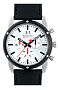 Mondaine Sport II Gent's Chronographs with Night Vision White Dial, Big Date Display, Black Leather Strap