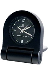 Smith & Wesson Tritium & Lumibright Alarm Clock - Folding, All Metal Black PVD Plated Metal Case, Black Dial