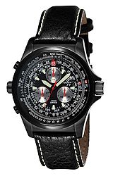 Torgoen Swiss T1 Computer Flight Watch Black Dial with Steel Subdials, Black Leather Strap (T01106)