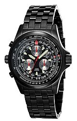 Torgoen Swiss T1 Computer Flight Watch Black Dial with Steel Subdials, Black PVD Steel Case & Bracelet (T01207)
