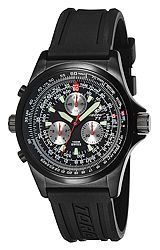 Torgoen Swiss T1 Computer Flight Watch Black Dial with Steel Subdials, Black PVD Steel Case, Black Rubber Strap