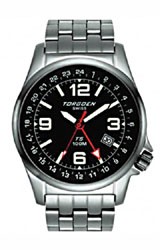Torgoen Swiss T05 Dual Time GMT Pilot's Watches Black Dial, Black Bezel, Steel Bracelet (T05201)
