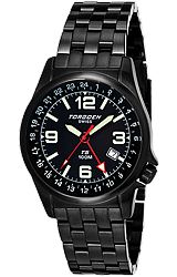 Torgoen Swiss T05 Dual Time GMT Pilot's Watches Black PVD Steel Case & Bracelet, Black Dial (T05208)