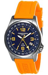 Torgoen Swiss T05 Dual Time GMT Pilot's Watches Blue Dial with Orange Hands, Numerals and Markers, Orange Dive Strap