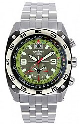 Torgoen Swiss T7 Dual Time Flight Computer Watch Green and Gray Dial, Steel Bracelet (T07203)