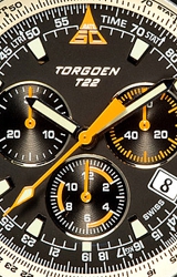 Torgoen Swiss T7 Dual Time Flight Computer Watch Orange Dial and Signature Dive Strap (T07302)