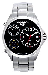 Torgoen Swiss T08 Triple Time Zone Pilot's Watch All Black Dial, Steel Bracelet (T08201)