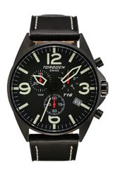 Torgoen Swiss T16 Series Professional Pilot's Chronographs Black PVD Stainless Steel Case, Black Leather Strap, Black Dial (T16101)