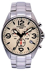 Torgoen Swiss T16 Series Professional Pilot's Chronographs All Stainless Steel Case & Bracelet, Creme Dial (T16202)