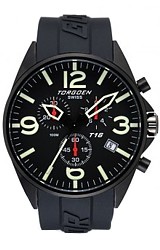 Torgoen Swiss T16 Series Professional Pilot's Chronographs Black PVD Stainless Steel Case, Signature Dive Strap, Black Dial (T16301)