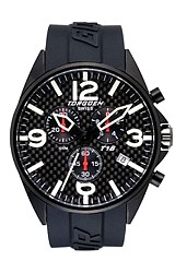 Torgoen Swiss T16 Series Professional Pilot's Chronographs Carbon Fiber Dial, Black PVD Steel Case, Signature Dive Strap (T16302)