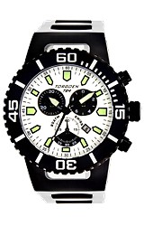 Torgoen Swiss T24 Collection Dive Chronographs White Dial, Black Subdials, Black PVD Steel Case & Strap Inserts (T24304)