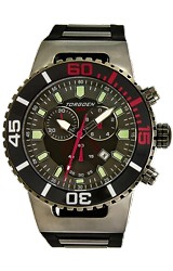 Torgoen Swiss T24 Collection Dive Chronographs Black Dial, Red Numerals on Bezel, Steel Case, Polyurethane Dive Strap (T24306)