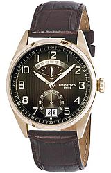 Torgoen Swiss T29 Retro-Grade Aviation Watch Dark Brown Patterned Dial, Brown Leather Strap (T29104)