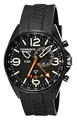 Torgoen Swiss T30 Collection ZULU Time Alarm Pilot's Watches Black Dial, Black PVD Steel Case & Rubber Dive Strap (T30301)
