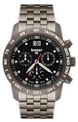 Traser Classic Big Date Chronograph All Titanium, Green Tritium, Black Dial