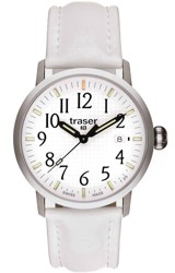 Traser Classic Basic Tritium Watch White Dial, White Leather Strap