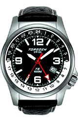 Torgoen Swiss T05 Dual Time GMT Pilot's Watches Black Dial/Day & Night Bezel/Black Leather Strap (T05103)
